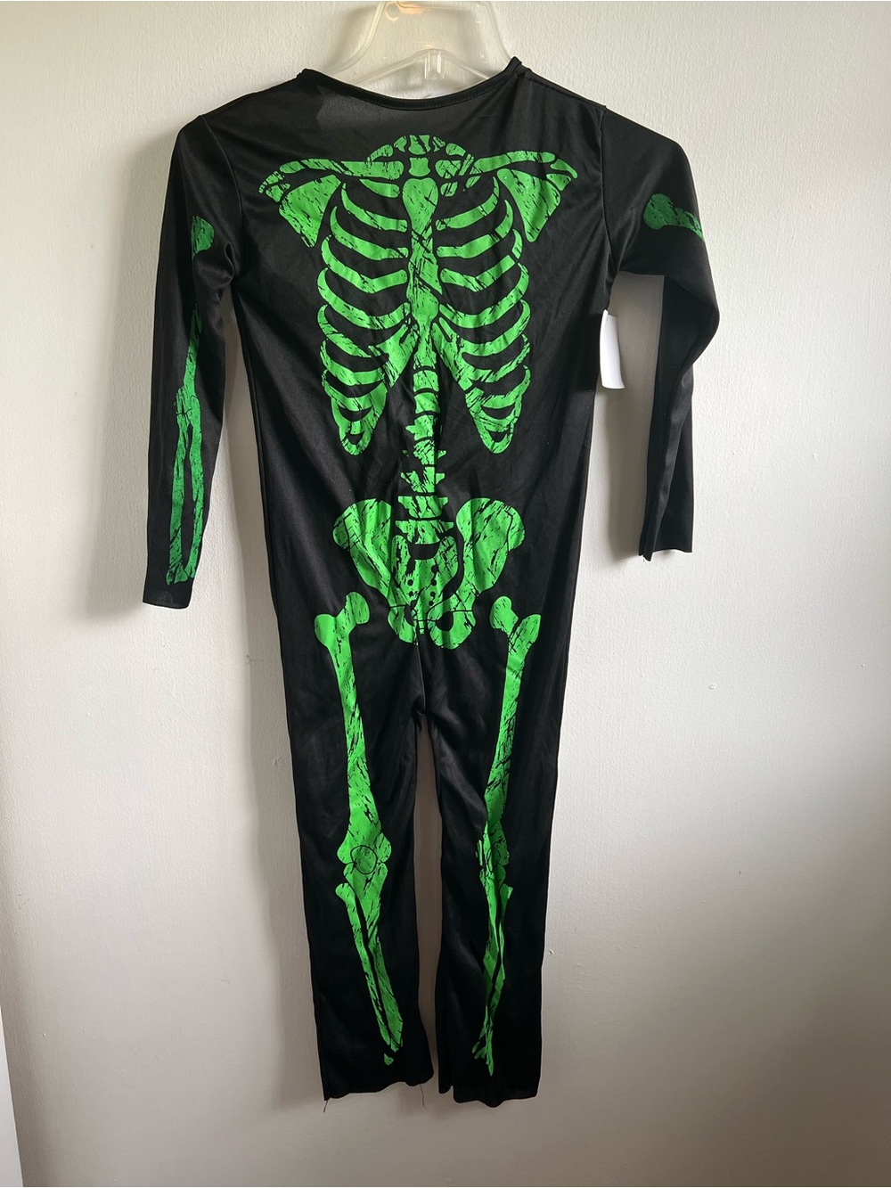 Kids Black One-Piece Skeleton Costume with Green Bones size small 4/6